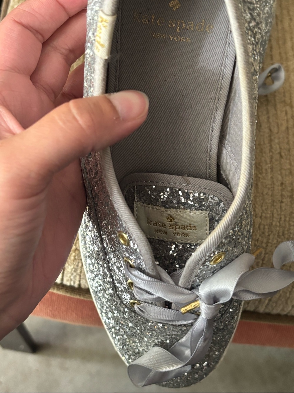 kate spade Silver Glitter Low-Top Sneakers with Satin Laces - Picture 3 of 4